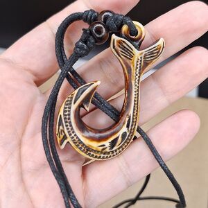 Maui Hawaiian fish hook necklace adjustable Tribal pendant nautical jewelry